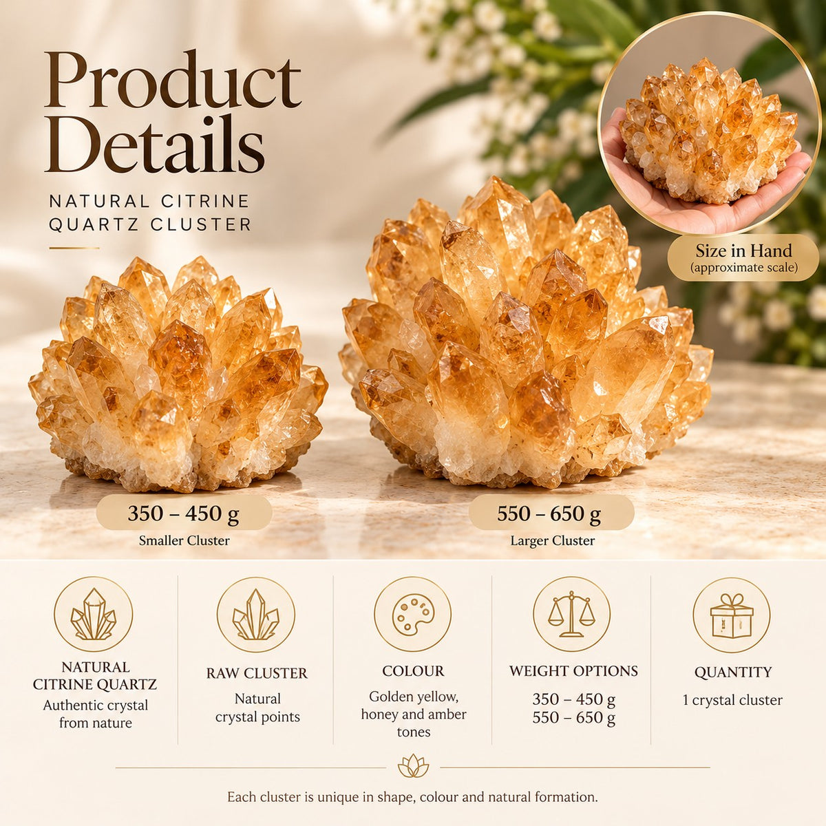 Natural Citrine Quartz Cluster – Abundance & Prosperity