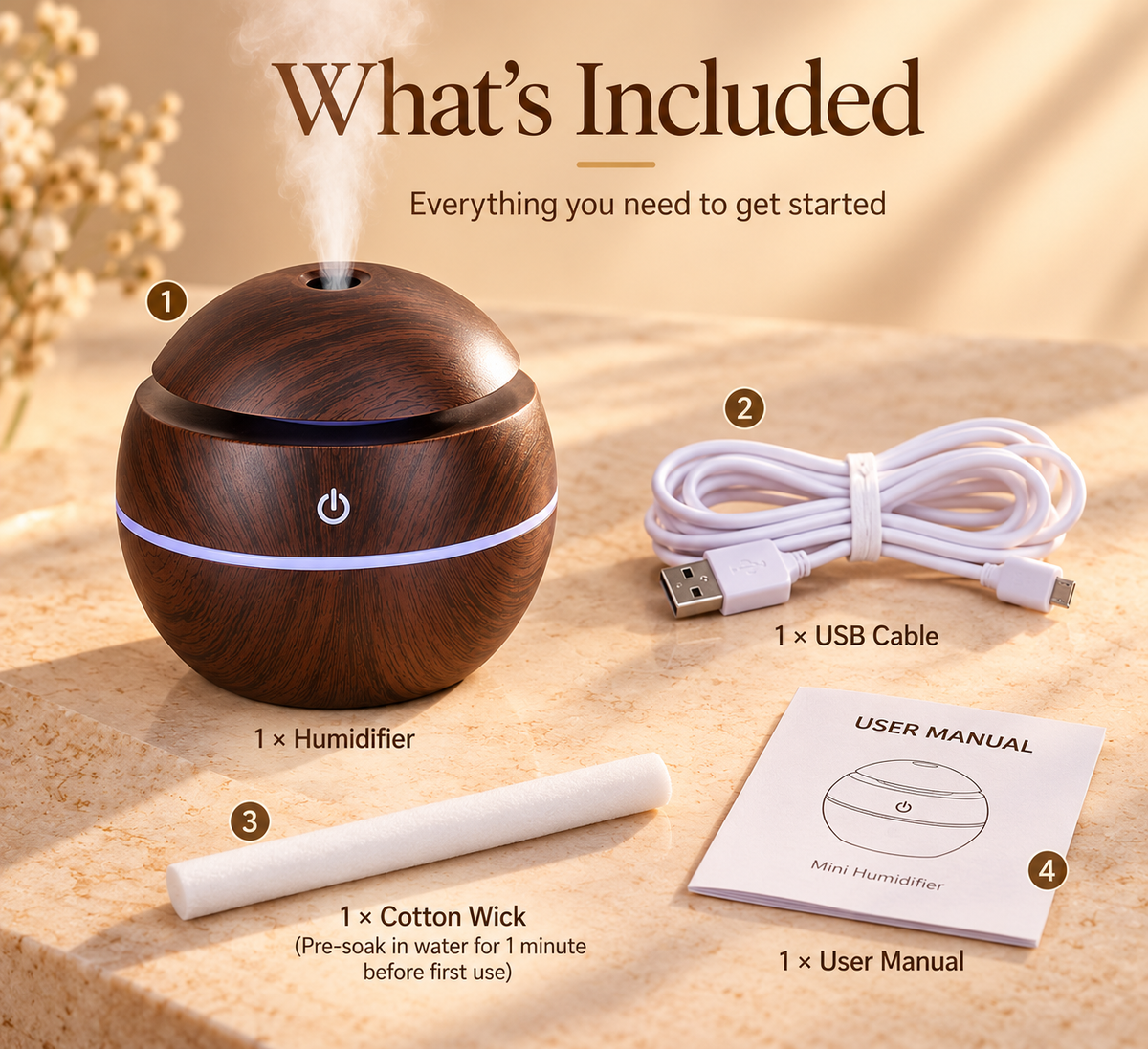 Wood Grain Mini Aroma Humidifier - 300 ml