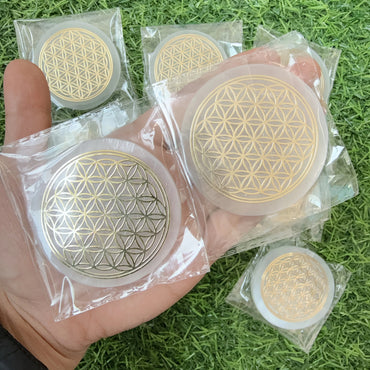 1pc Selenite Flower Charging Plate, Flower of Life Circle, selenite slab, Flower of life selenite plate, fibrous gypsum Selenite