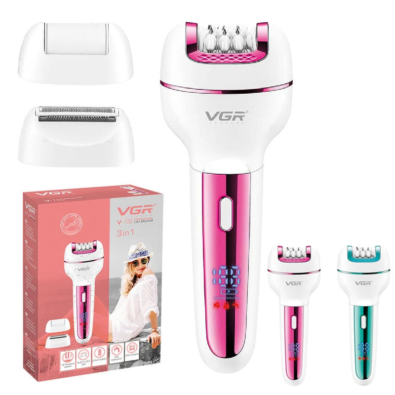 3in1 Epilator Women Electric Shaver Face Underarms & Legs