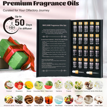 MAYJAM Christmas Gift Set 20pcs Fragrance Oil Coconut & Vanilla Baby Powder Freesia Leather Watermelon Cucumber Melon Aroma Oil