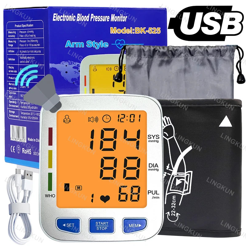 Large Display Screen Arm Blood Pressure Monitor Digital