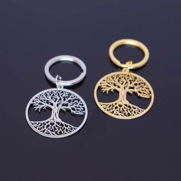 2024 New fashion stainless steel round tree of Life pendant keychain temperament everything with key chain men's and women's acc