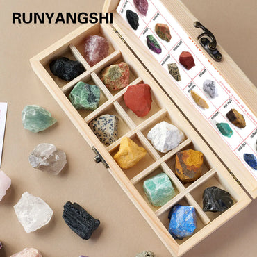 12pcs/box Natural Amethyst Quartz Crystal Raw Stone Wooden Box Gift Set Home Decor Collection