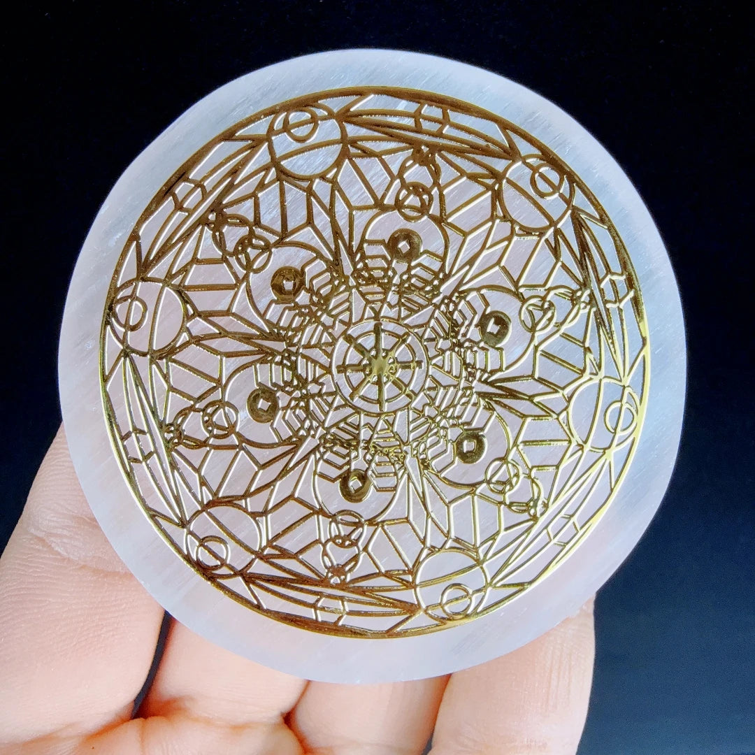 6cm Natural Crystal Selenite Slice Slab White Gypsum, Natural Selenite Stone Crystal Disc, Selenite Charging Plate