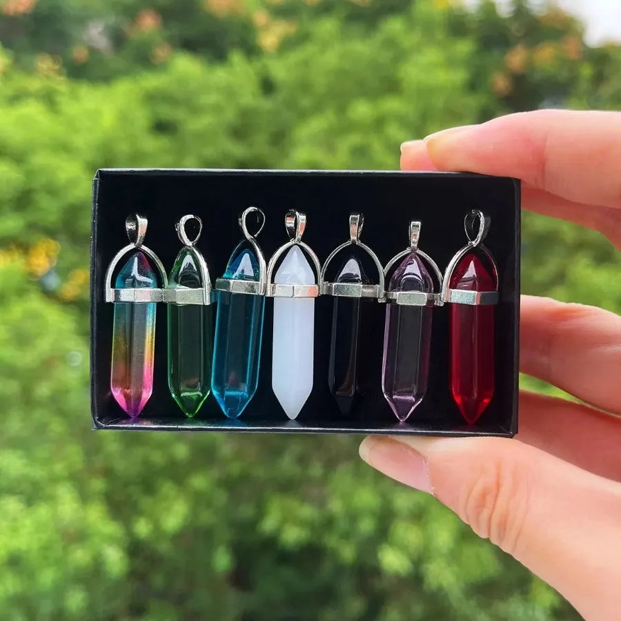 7pcs/set Bullet Shape Healing Pointed Chakra Beads Crystals For Necklace Jewelry Making Home Office Décoration Birthday Gifts