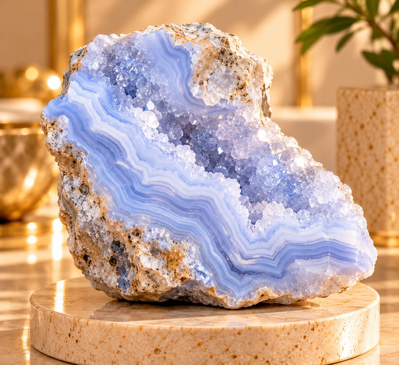 Natural Blue Lace Agate – Raw Druzy Geode