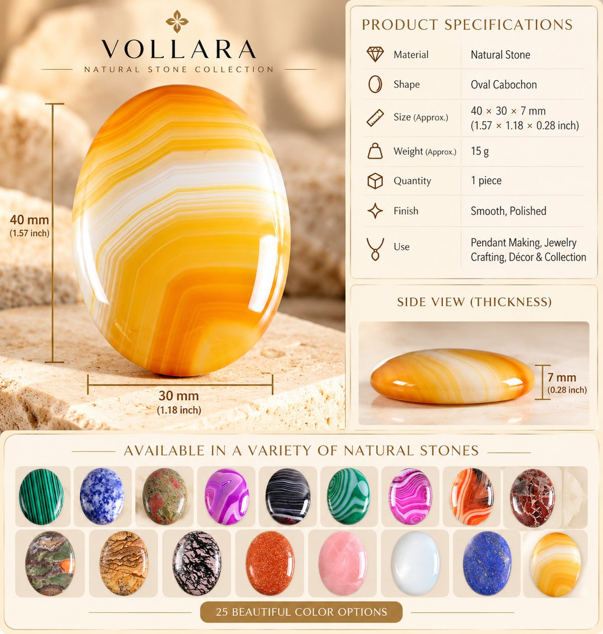 Natural Oval Gemstone Cabochon Crafted for Jewelry