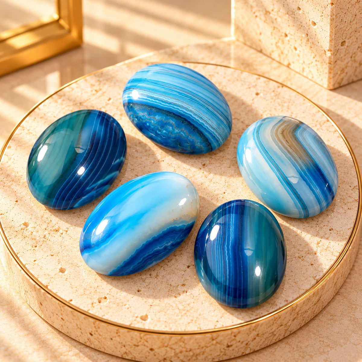 Blue Banded Agate Cabochons – 5 Pieces