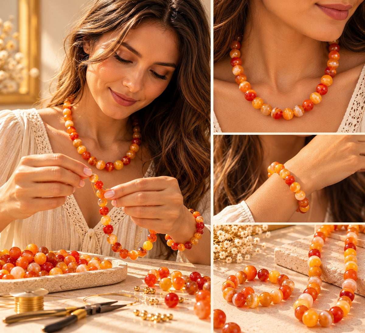Orange Striped Agate Beads – Natural Stone for Jewelry Making