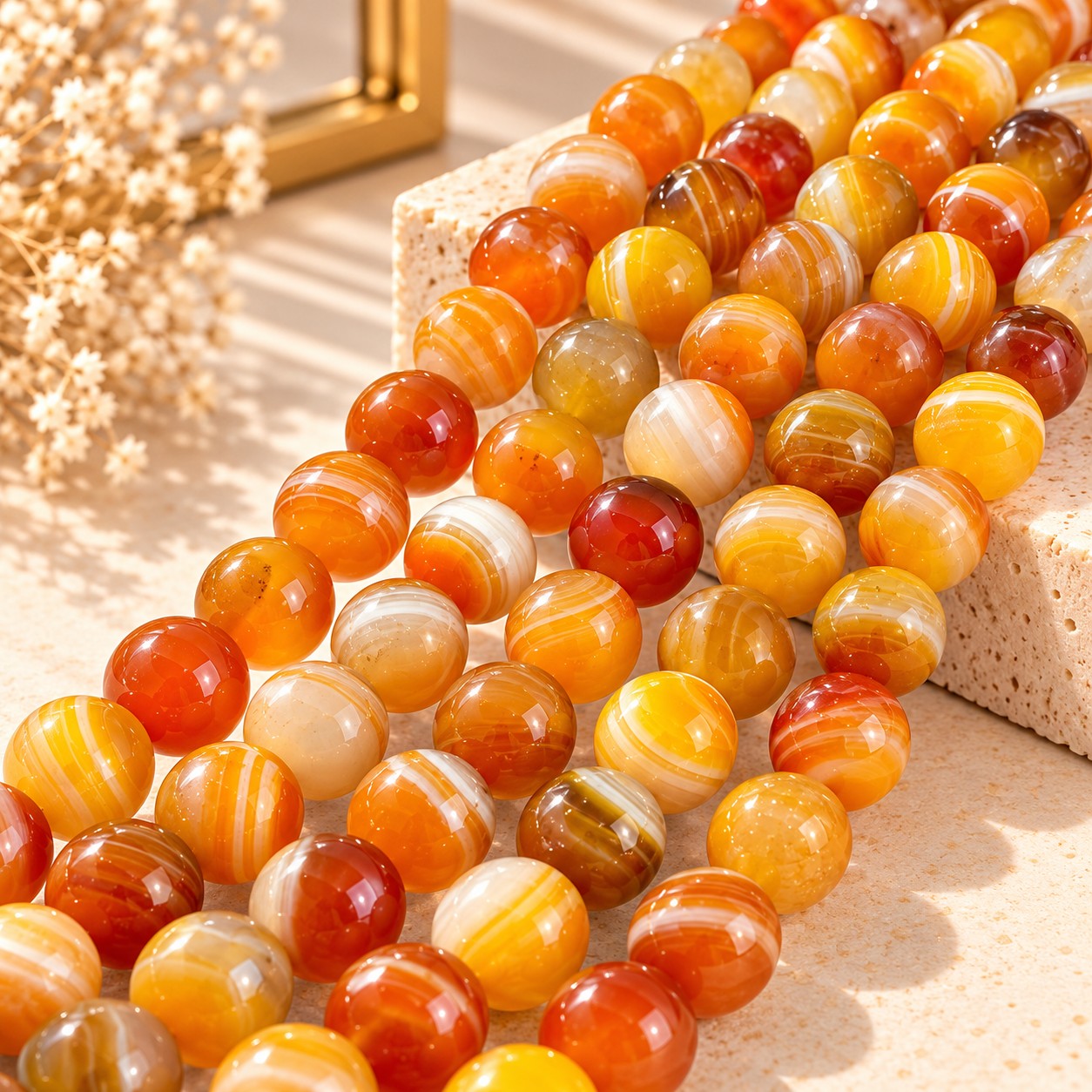 Orange Striped Agate Beads – Natural Stone for Jewelry Making