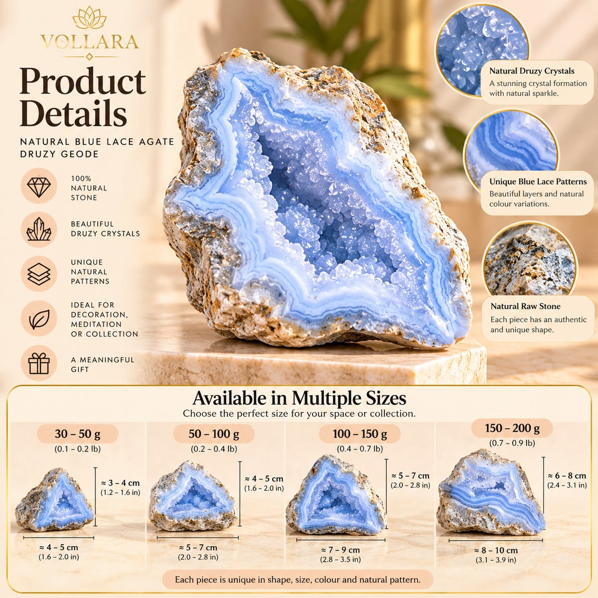 Natural Blue Lace Agate – Raw Druzy Geode