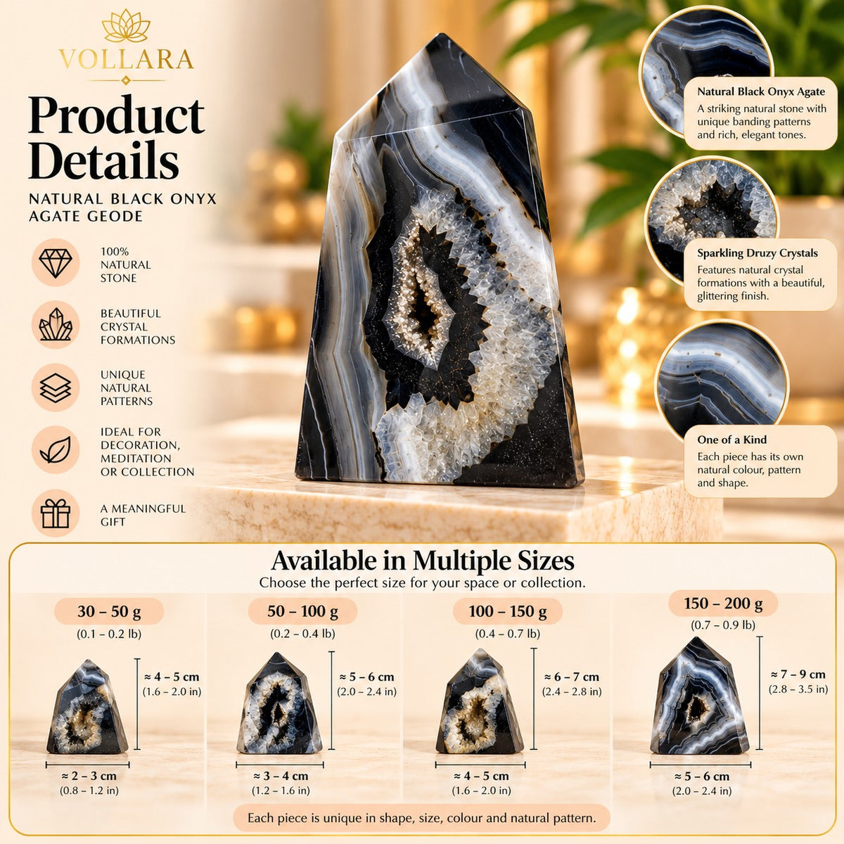 Natural Black Onyx Agate Geode – Crystal Stone