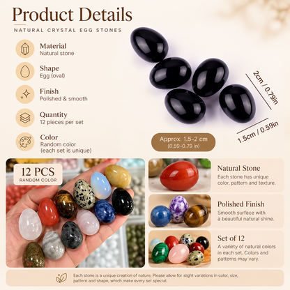 Natural Crystal Egg Stones – 12-Piece Set