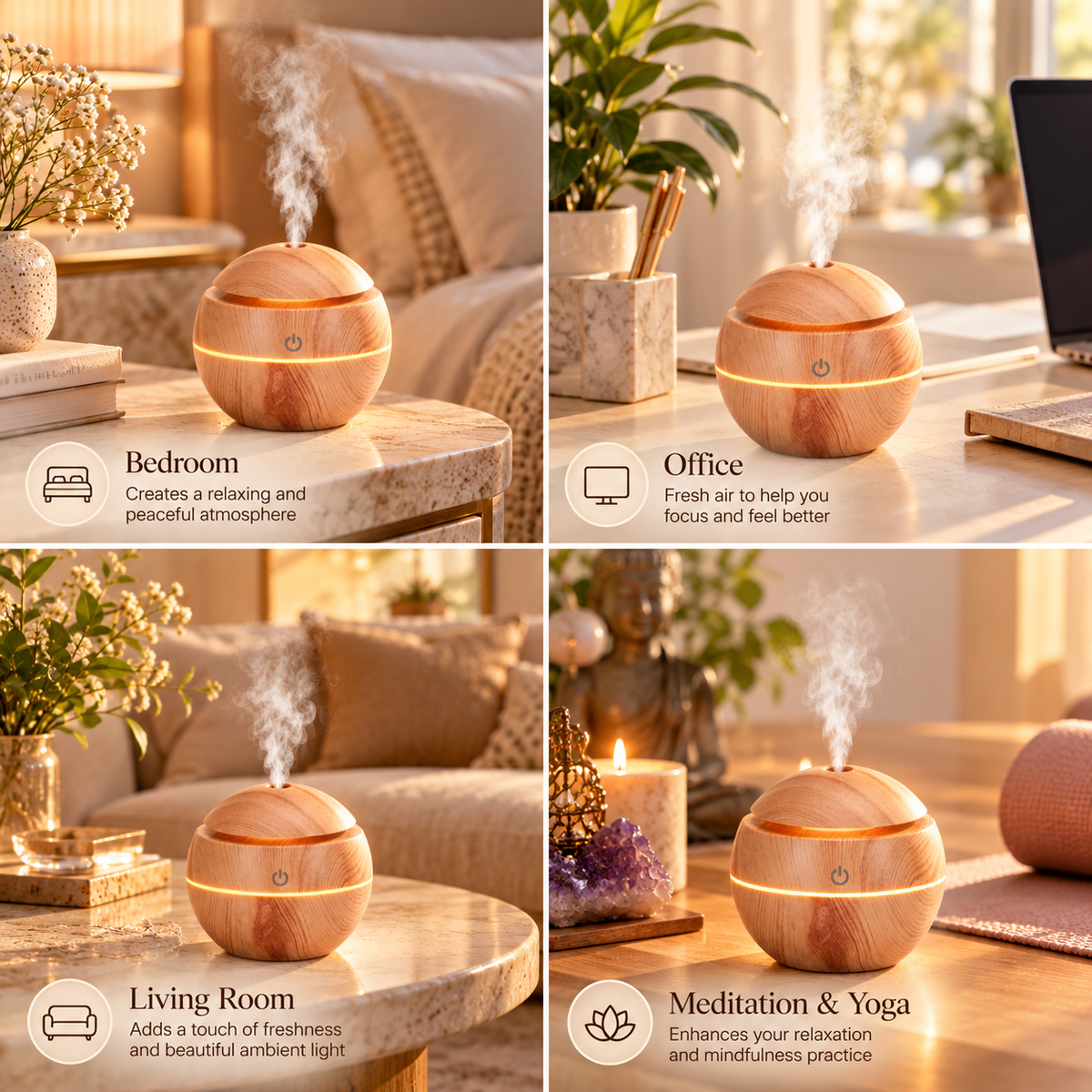 Wood Grain Mini Aroma Humidifier - 300 ml