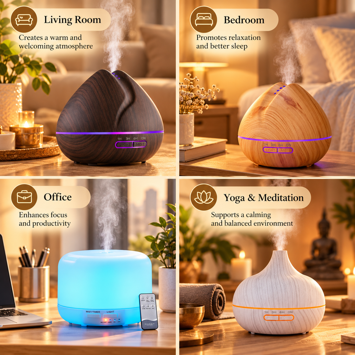 Ultrasonic Aroma Diffuser – Remote Control & LED Light