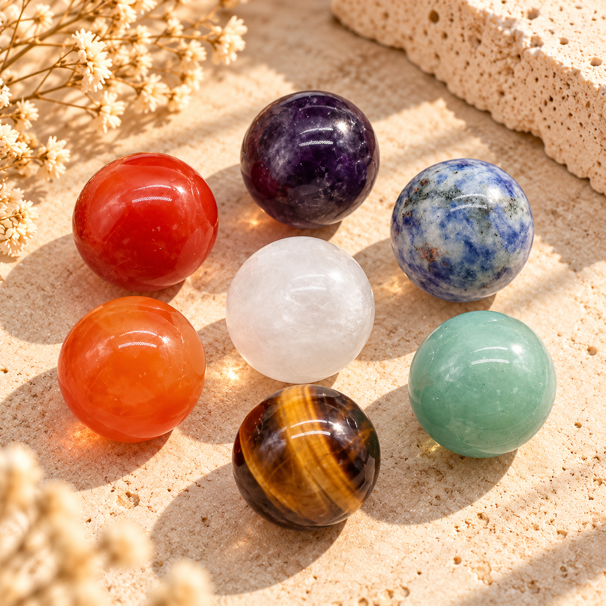 Natural Crystal Beads Set – 7 Chakra Stones