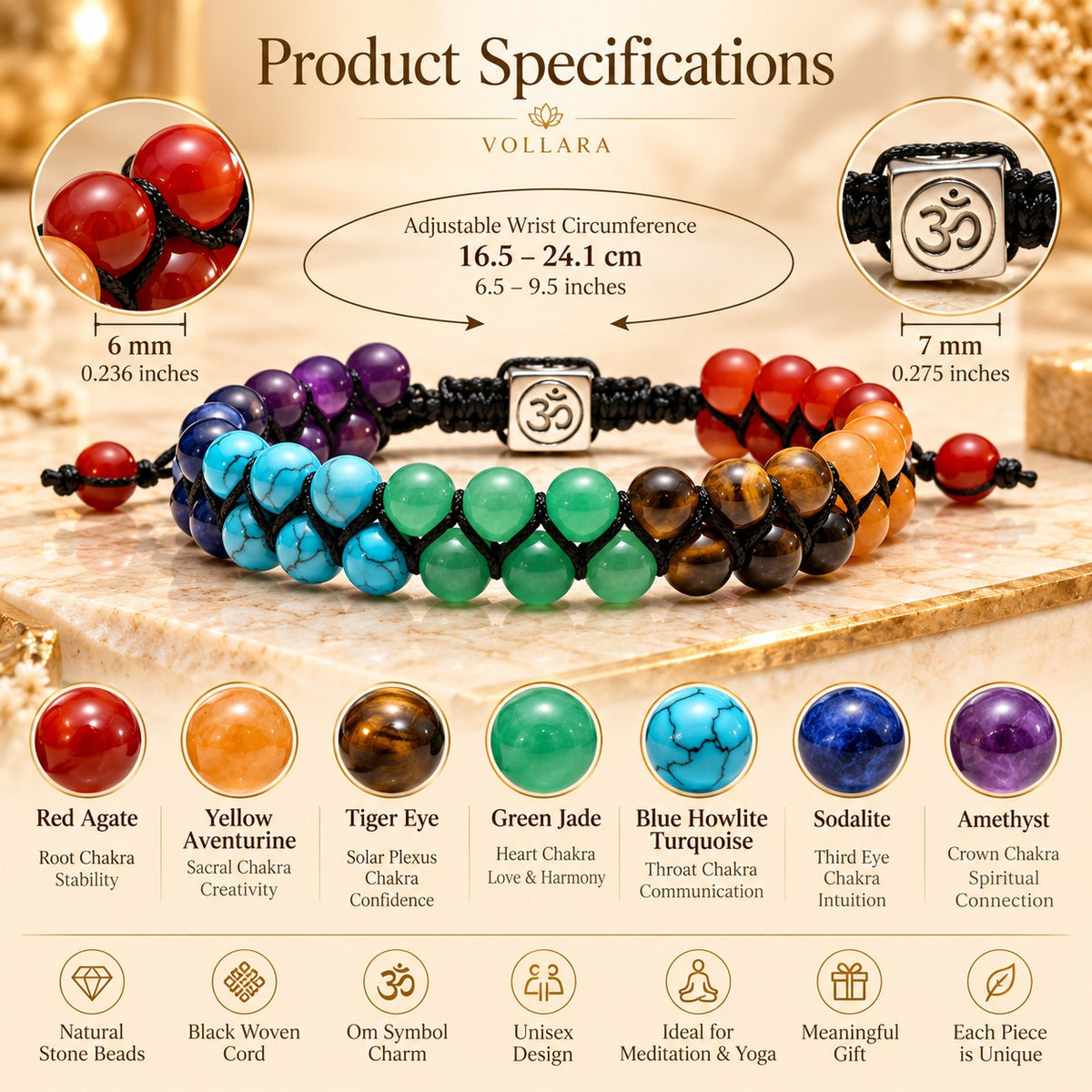 7 Chakra Natural Stone Bracelet – Balance & Harmony