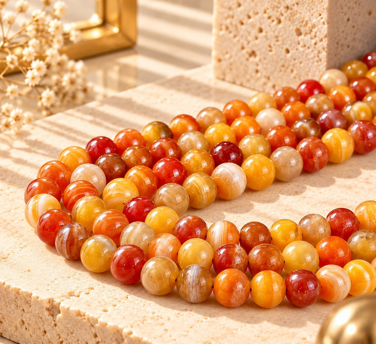Orange Striped Agate Beads – Natural Stone for Jewelry Making