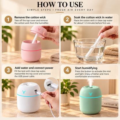 Mini USB Humidifier – 250ml LED Night Light