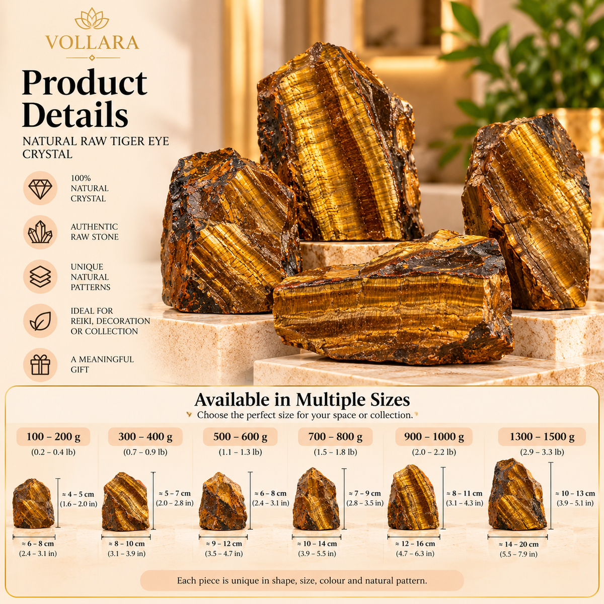 Natural Raw Tiger Eye Crystal – Reiki & Home Décor