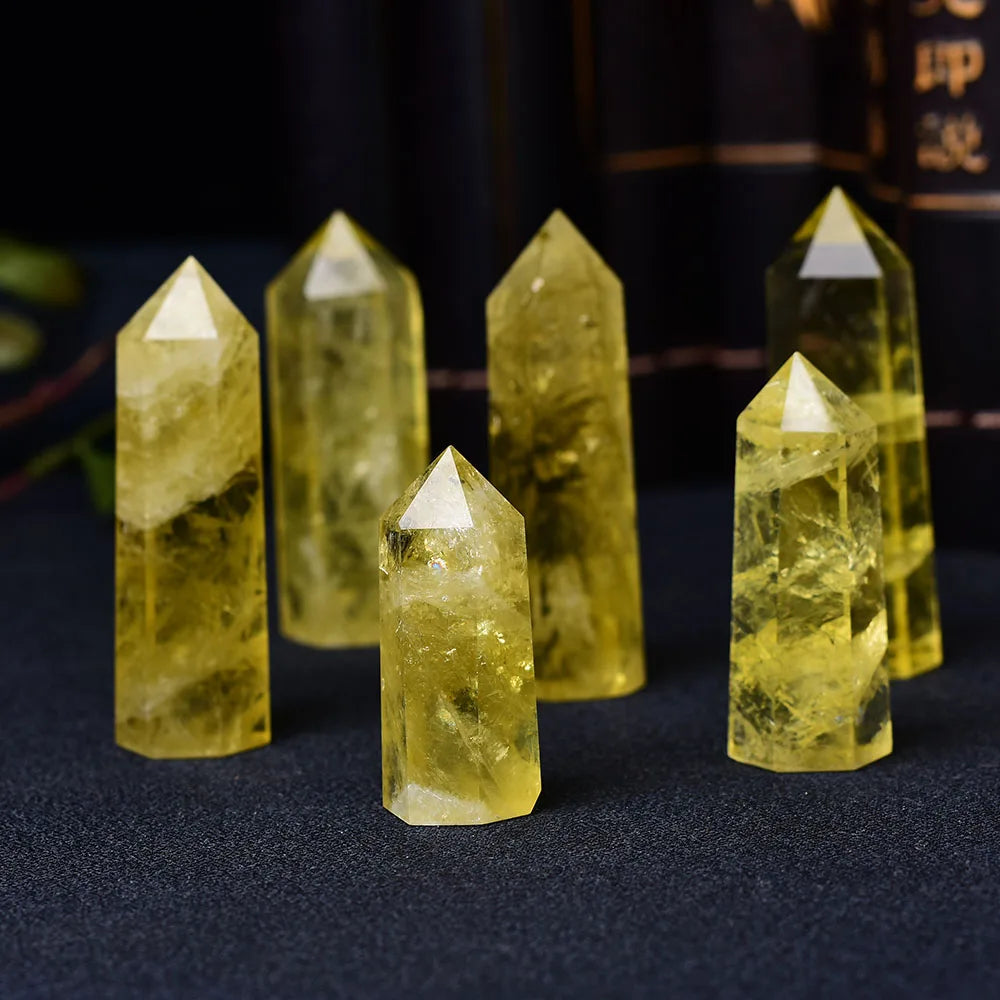1pc Natural Crystal Point Citrine Healing Obelisk Yellow Quartz Wand Beautiful Ornament for Home Decor Energy Stone Pyramid