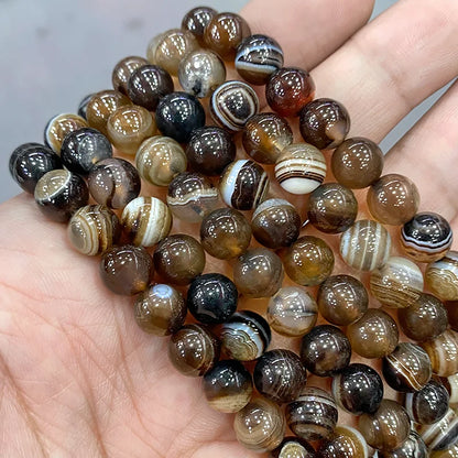 Natural Stone Brown Stripes Agates Round Beads Diy Bracelet Necklace Accessories for Jewelry Making 15" Strand 4 6 8 10 12 14MM