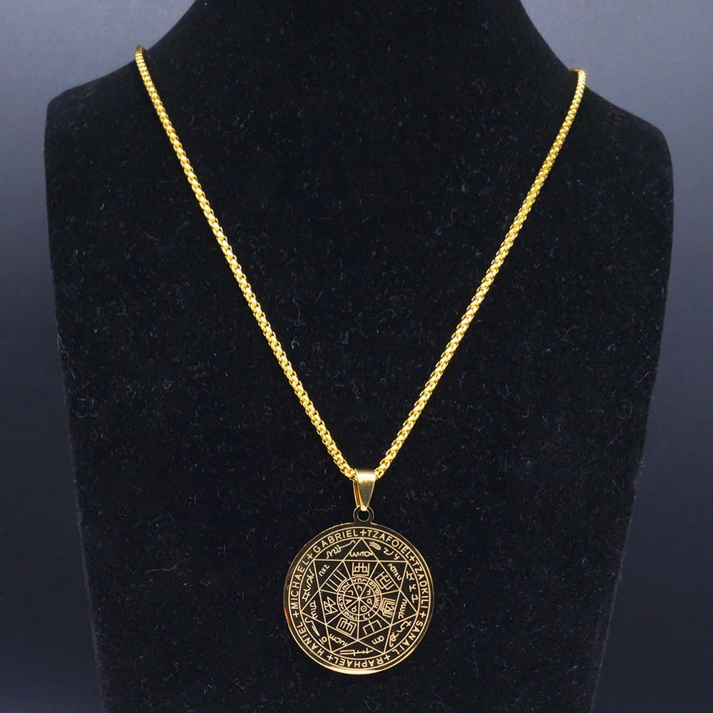 Seven Archangels Amulet Stainless Steel Necklaces Men Seal of Solomon Talisman Necklace Protection Jewelry Collar Hombre N1162S2