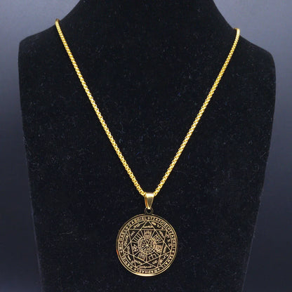 Seven Archangels Amulet Stainless Steel Necklaces Men Seal of Solomon Talisman Necklace Protection Jewelry Collar Hombre N1162S2