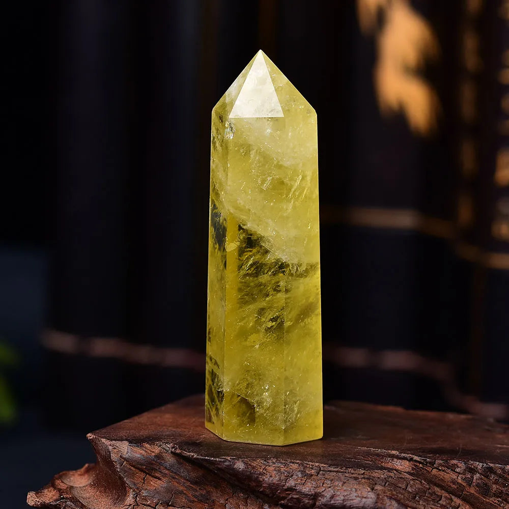 1pc Natural Crystal Point Citrine Healing Obelisk Yellow Quartz Wand Beautiful Ornament for Home Decor Energy Stone Pyramid