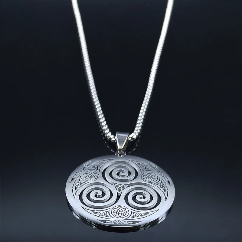 Stainless Steel Witchcraft Vortex Necklace Silver Color Viking Triskelion Celtic Knot Spiral Triskele Necklace Jewelry N7062S02