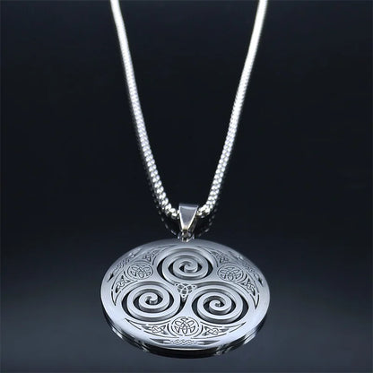 Stainless Steel Witchcraft Vortex Necklace Silver Color Viking Triskelion Celtic Knot Spiral Triskele Necklace Jewelry N7062S02