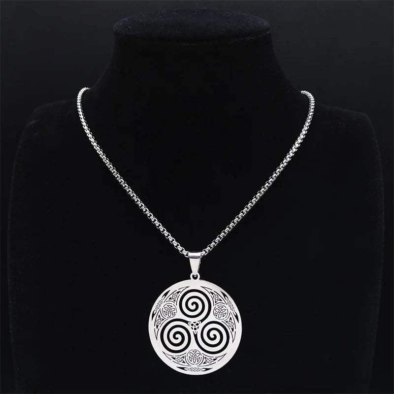 Stainless Steel Witchcraft Vortex Necklace Silver Color Viking Triskelion Celtic Knot Spiral Triskele Necklace Jewelry N7062S02