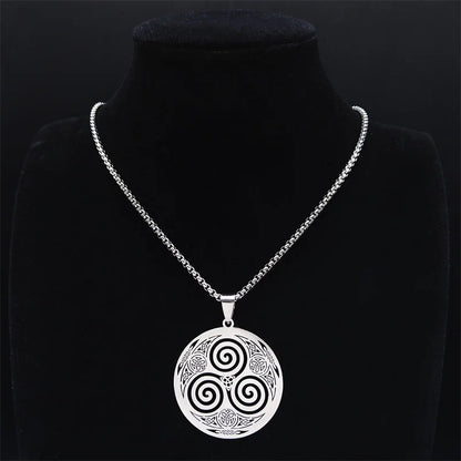 Stainless Steel Witchcraft Vortex Necklace Silver Color Viking Triskelion Celtic Knot Spiral Triskele Necklace Jewelry N7062S02