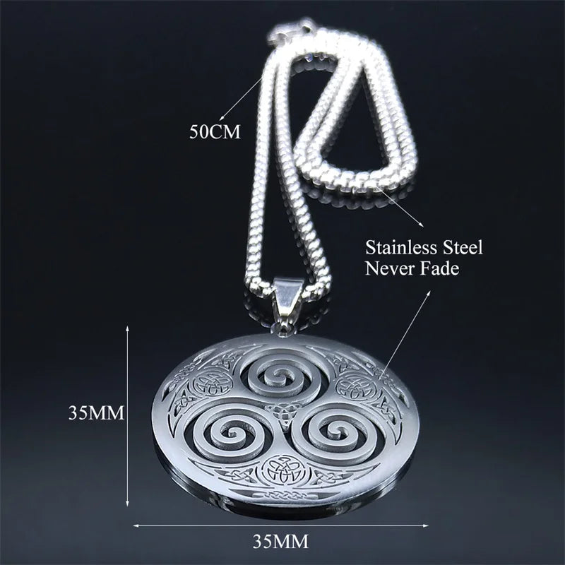 Stainless Steel Witchcraft Vortex Necklace Silver Color Viking Triskelion Celtic Knot Spiral Triskele Necklace Jewelry N7062S02