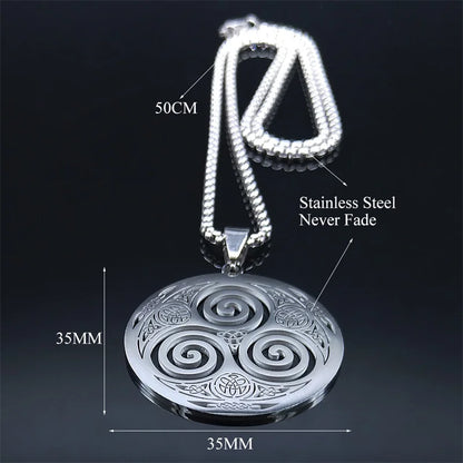 Stainless Steel Witchcraft Vortex Necklace Silver Color Viking Triskelion Celtic Knot Spiral Triskele Necklace Jewelry N7062S02
