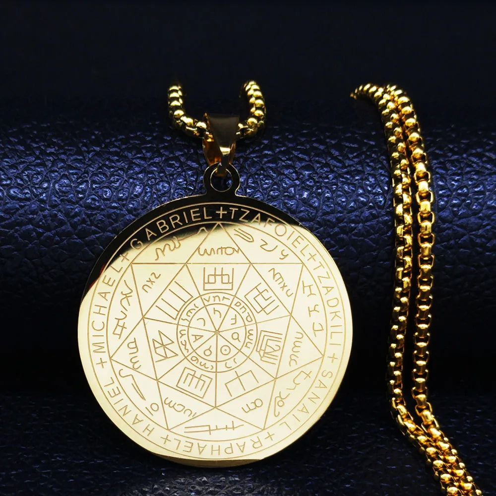 Seven Archangels Amulet Stainless Steel Necklaces Men Seal of Solomon Talisman Necklace Protection Jewelry Collar Hombre N1162S2