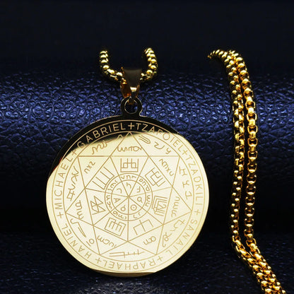 Seven Archangels Amulet Stainless Steel Necklaces Men Seal of Solomon Talisman Necklace Protection Jewelry Collar Hombre N1162S2