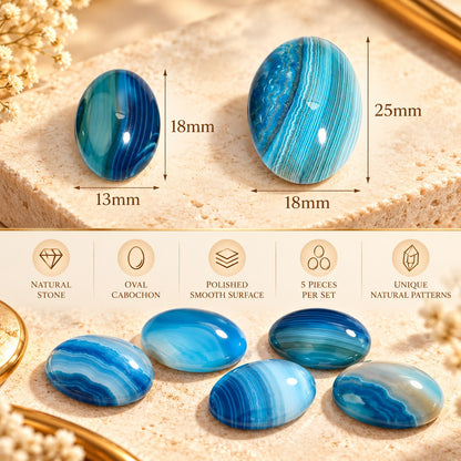 Blue Banded Agate Cabochons – 5 Pieces