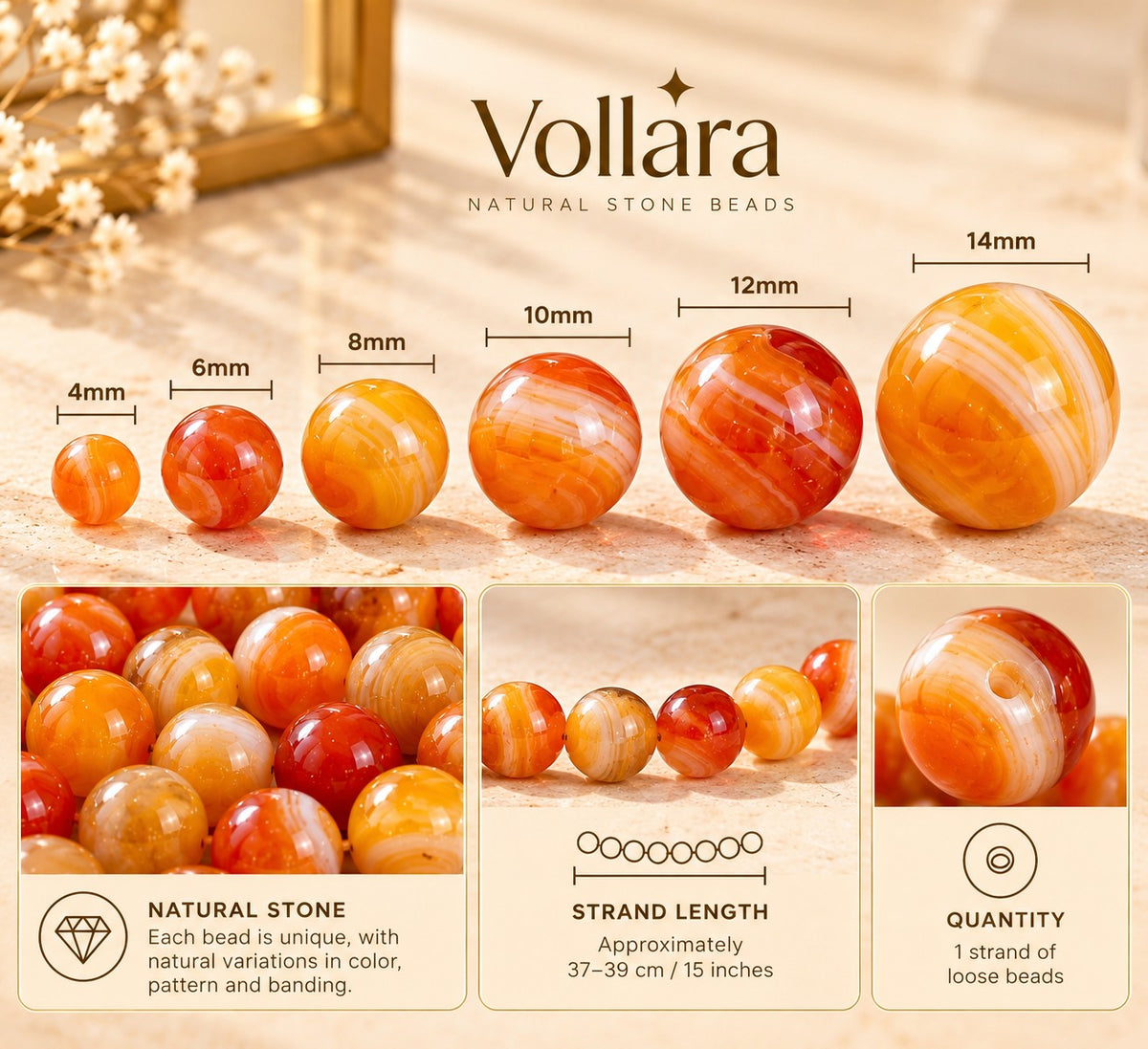 Orange Striped Agate Beads – Natural Stone for Jewelry Making
