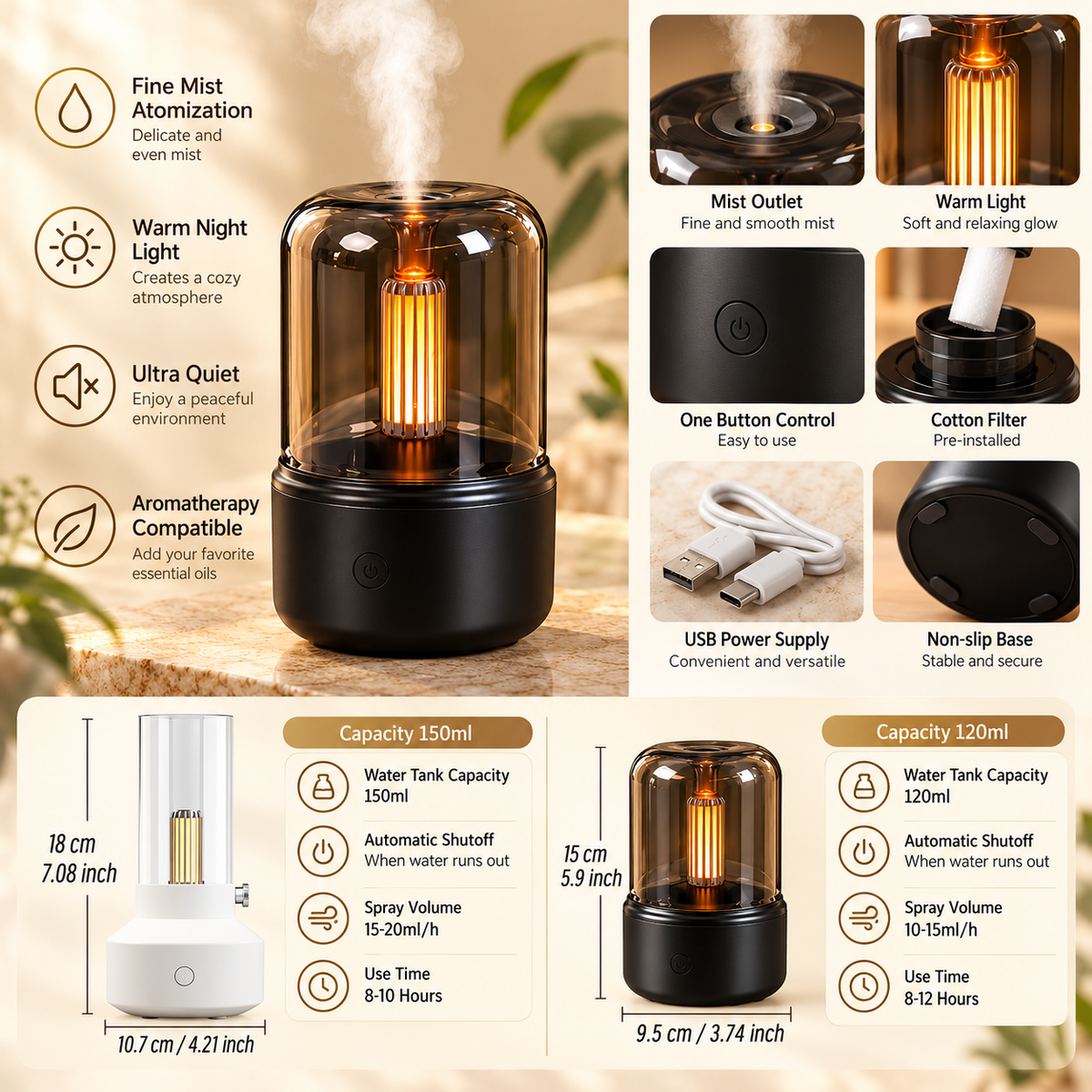 Mini Aroma Diffuser – 120ml Ambient Light