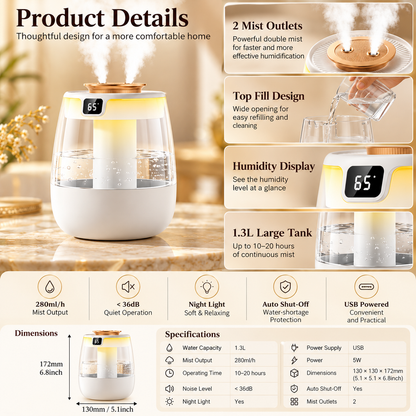 Dual Mist Air Humidifier – 1.3L