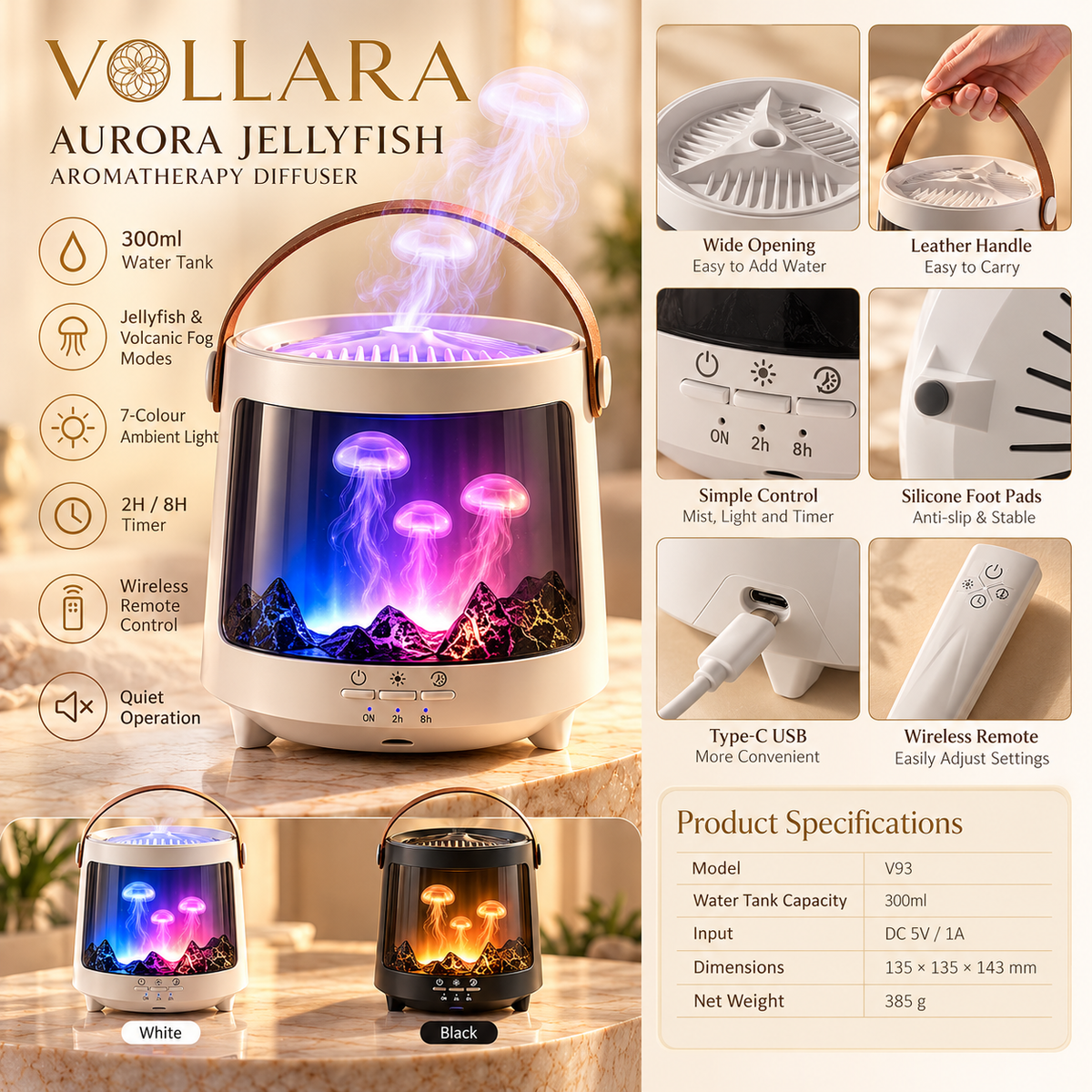 Jellyfish Aurora Aroma Diffuser – 300ml