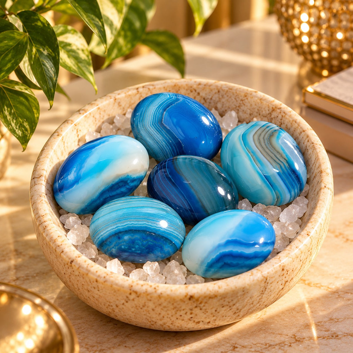 Blue Banded Agate Cabochons – 5 Pieces