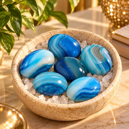 Blue Banded Agate Cabochons – 5 Pieces
