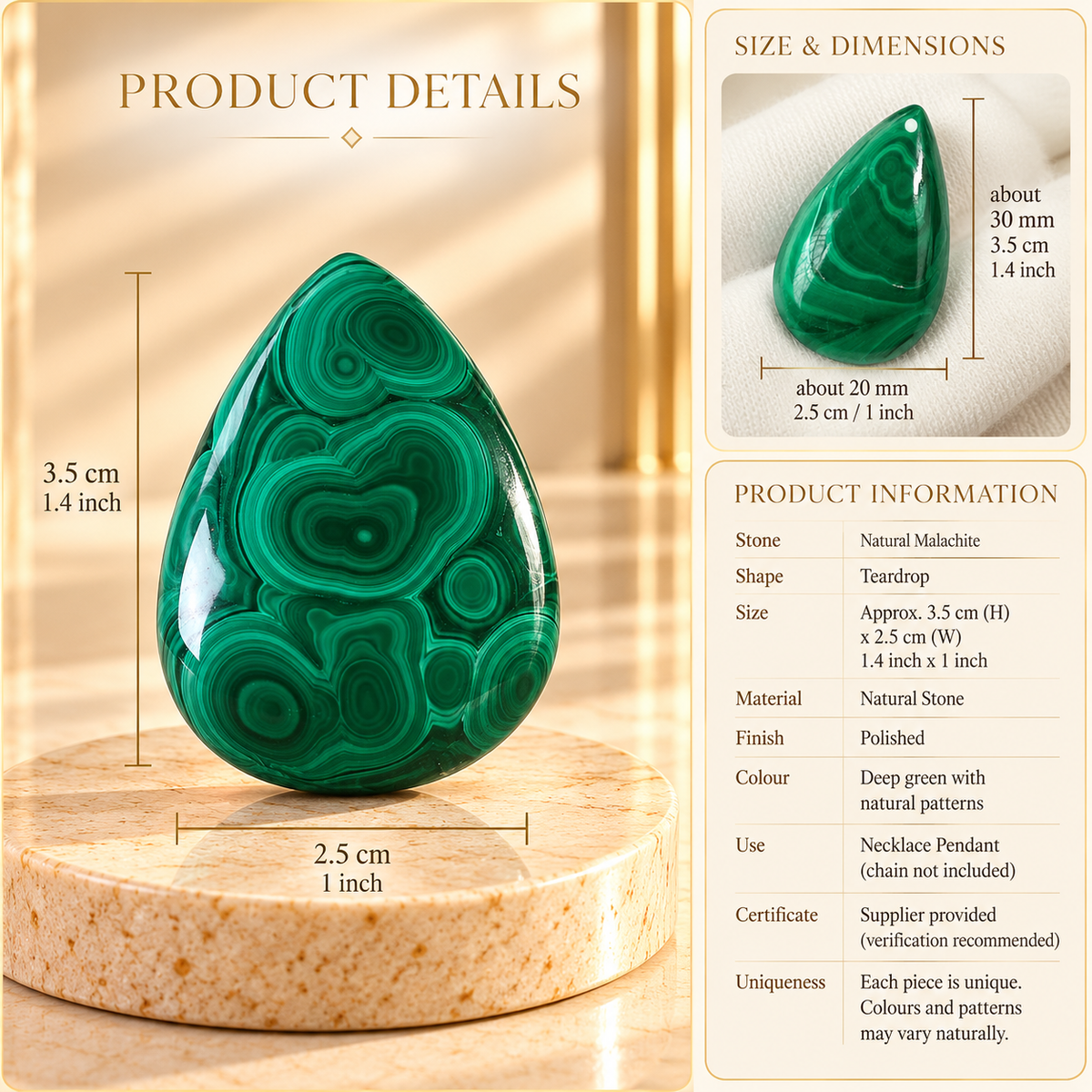 Natural Malachite Pendant – Protection & Transformation