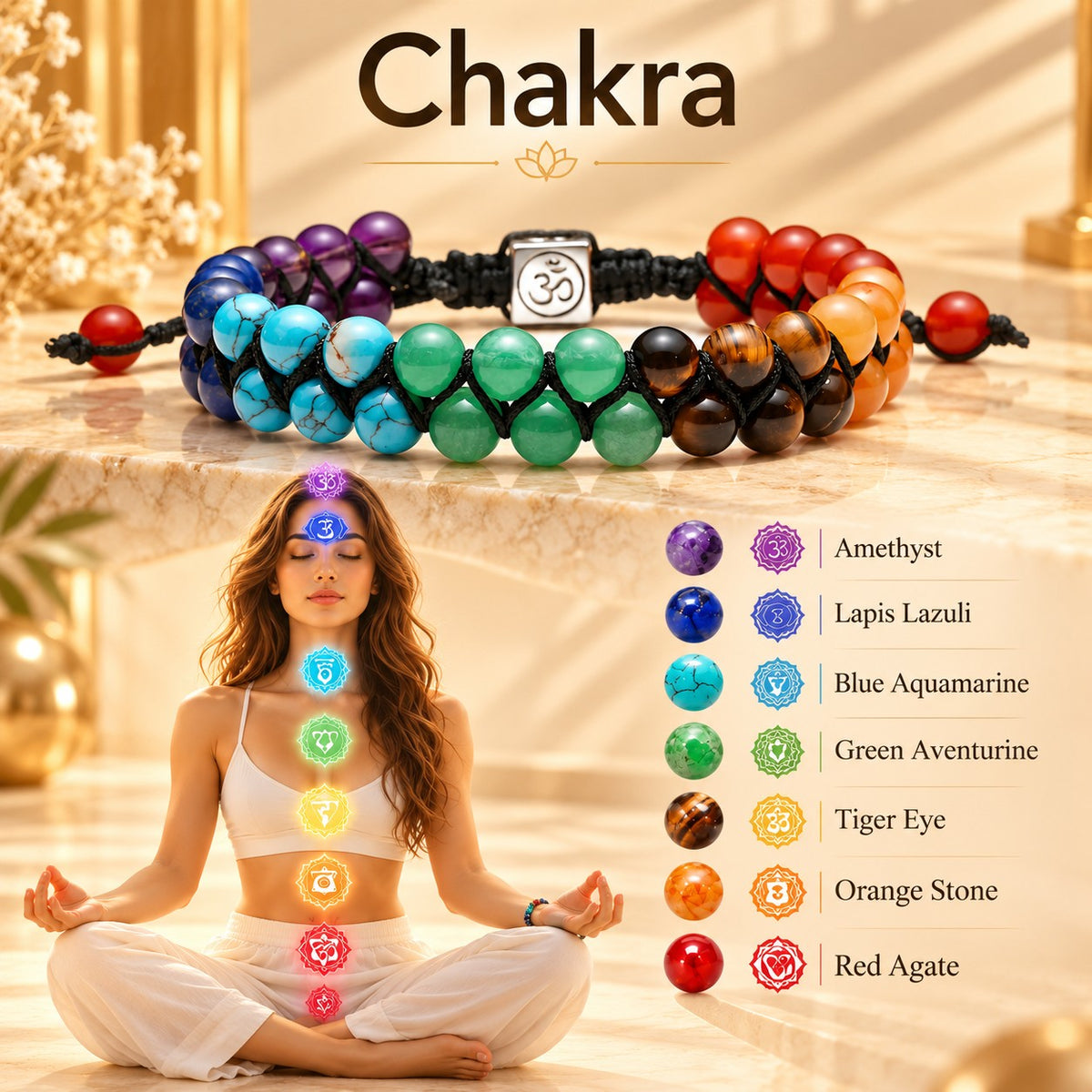 7 Chakra Natural Stone Bracelet – Balance & Harmony