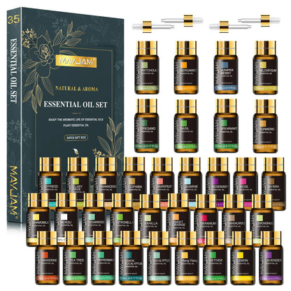 MAYJAM 35 Bottles Essential Oils Set Lavender Vanilla Oregano Neroli for Humidifier Diffuser Candle Making Air Freshener