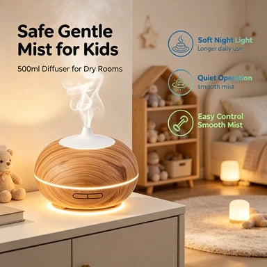 500ml Wood Grain Ultrasonic Aroma Diffuser, Essential Oil Humidifier with RGB 7 Colors Night Light, Quiet Timer Scent Machine for Bedroom Office Yoga Room Up to 30㎡