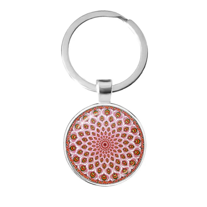 Charm Mandala Art Picture Keychain Henna Yoga Om Symbol Zen Buddhism 25mm Glass Cabochon Keyrings Keyholder For Women Men Gift